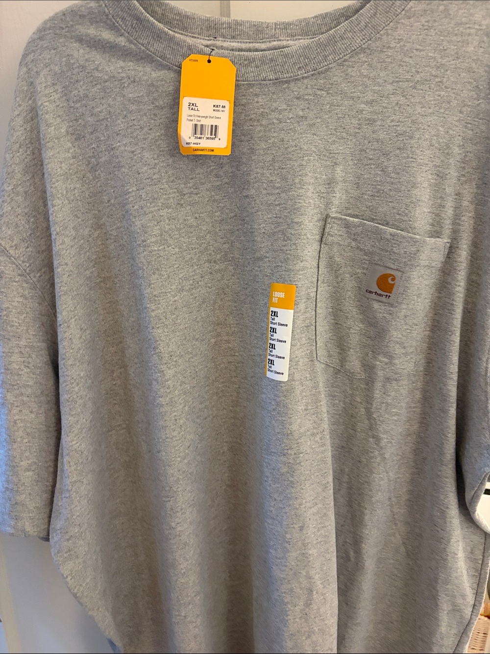 Carhartt Gray Short-Sleeve Pocket Tee with Logo Patch sz XXL tall